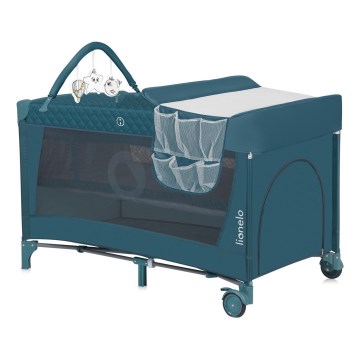 Lionelo - Travel Cot FLOWER Green Turquoise