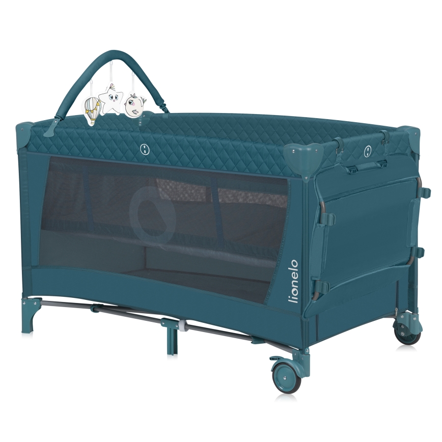 Lionelo - Travel Cot FLOWER Green Turquoise