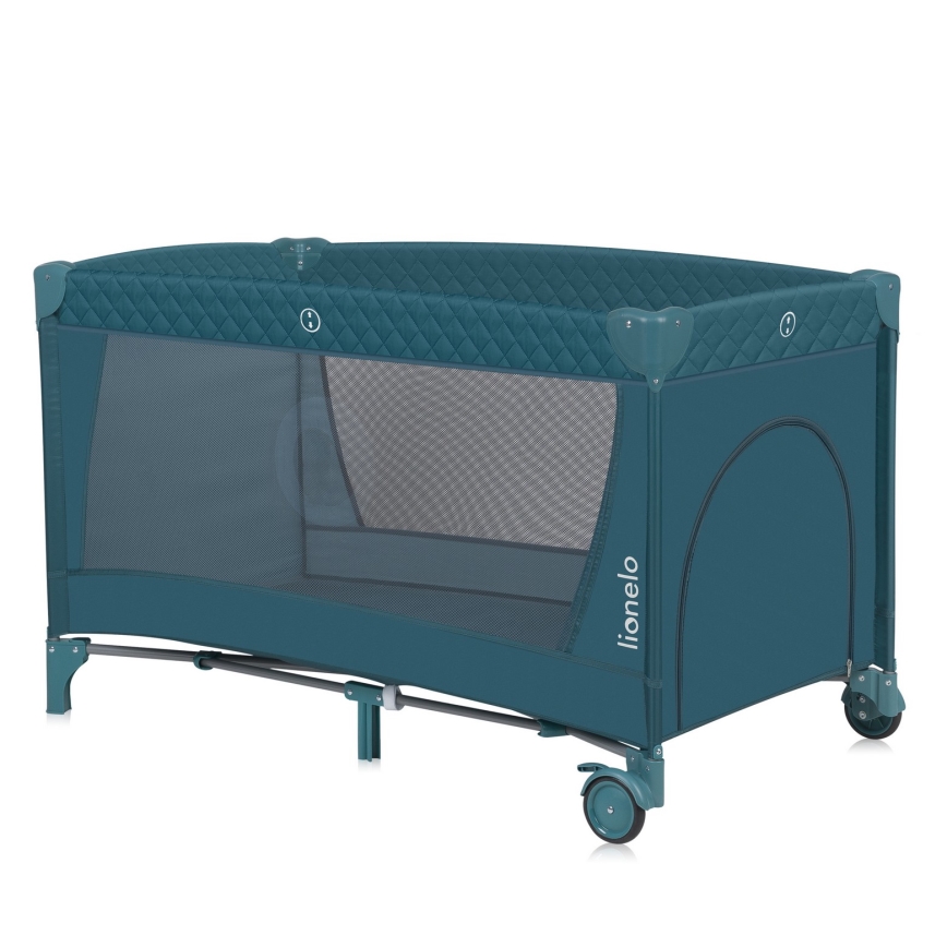 Lionelo - Travel Cot FLOWER Green Turquoise
