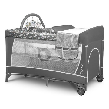 Lionelo - Travel Cot FLOWER Grey Scandi