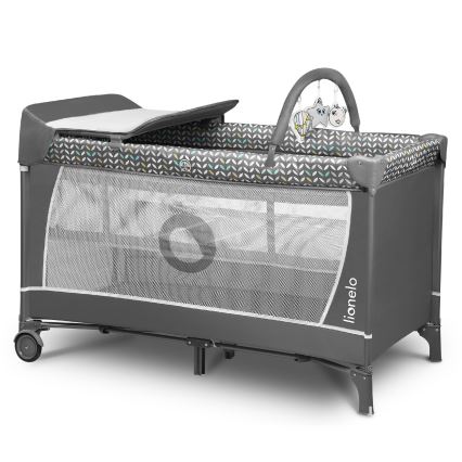 Lionelo - Travel Cot FLOWER Grey Scandi