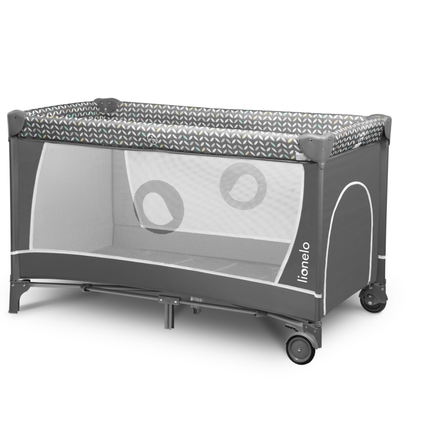 Lionelo - Travel Cot FLOWER Grey Scandi