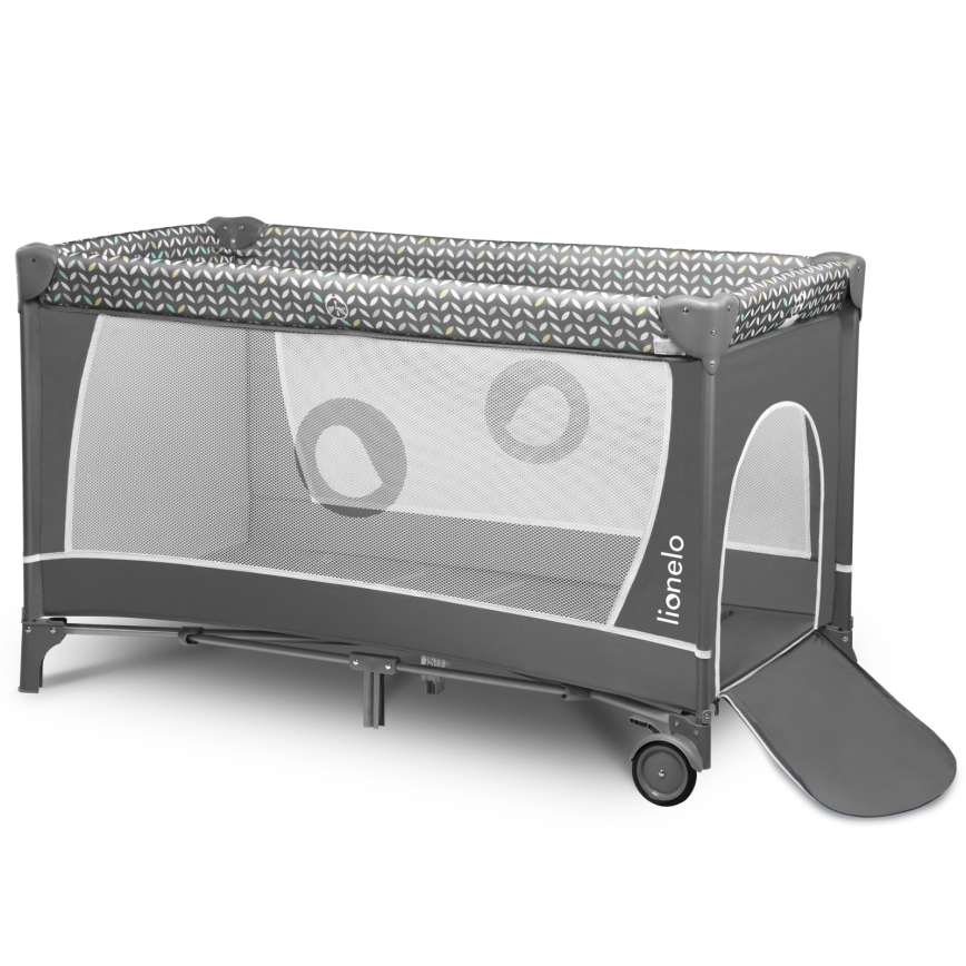 Lionelo - Travel Cot FLOWER Grey Scandi