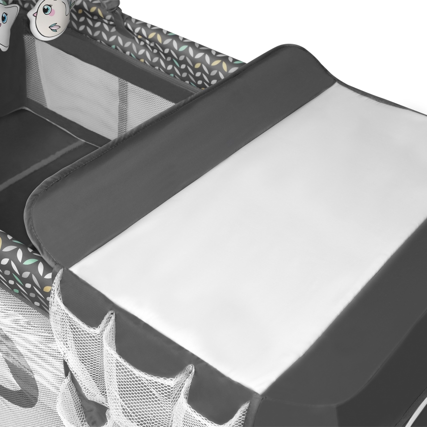 Lionelo - Travel Cot FLOWER Grey Scandi