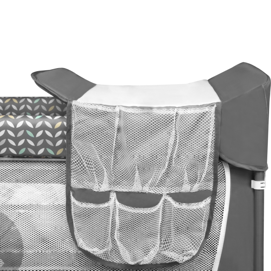 Lionelo - Travel Cot FLOWER Grey Scandi