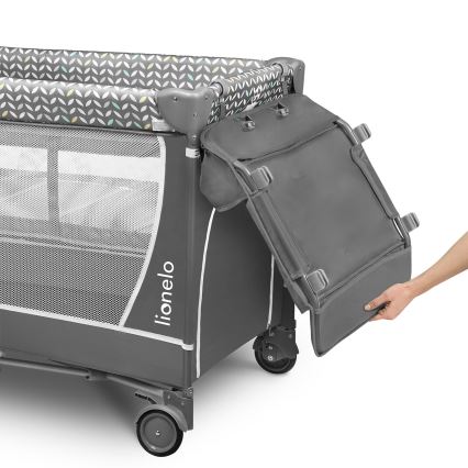 Lionelo - Travel Cot FLOWER Grey Scandi