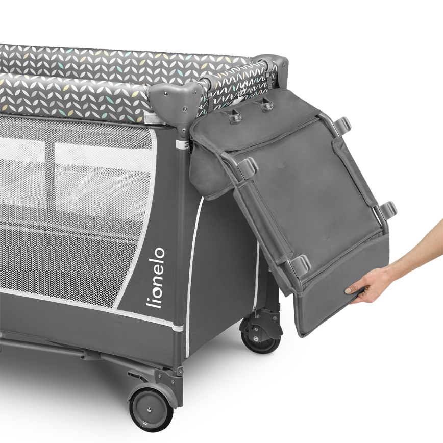 Lionelo - Travel Cot FLOWER Grey Scandi