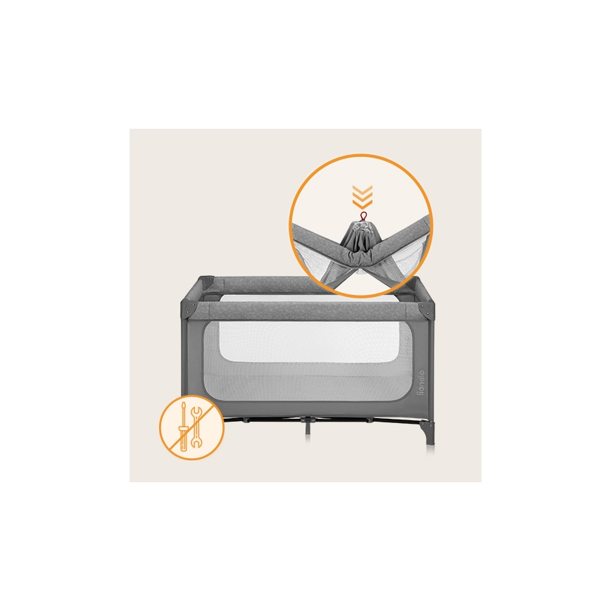 Lionelo - Travel Cot JASMIN EASY FOLD Grey Stone