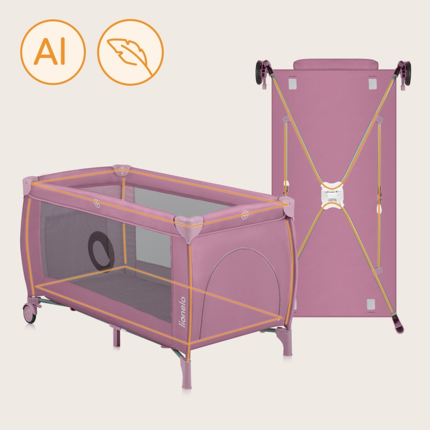 Lionelo - Travel Cot STEFI PLUS Pink Magnolia