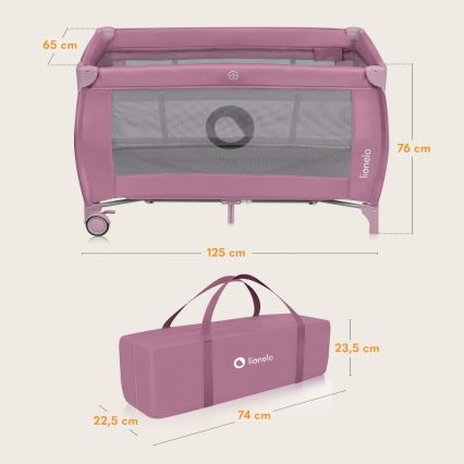 Lionelo - Travel Cot STEFI PLUS Pink Magnolia