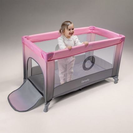 Lionelo - Travel crib STEFI pink/grey