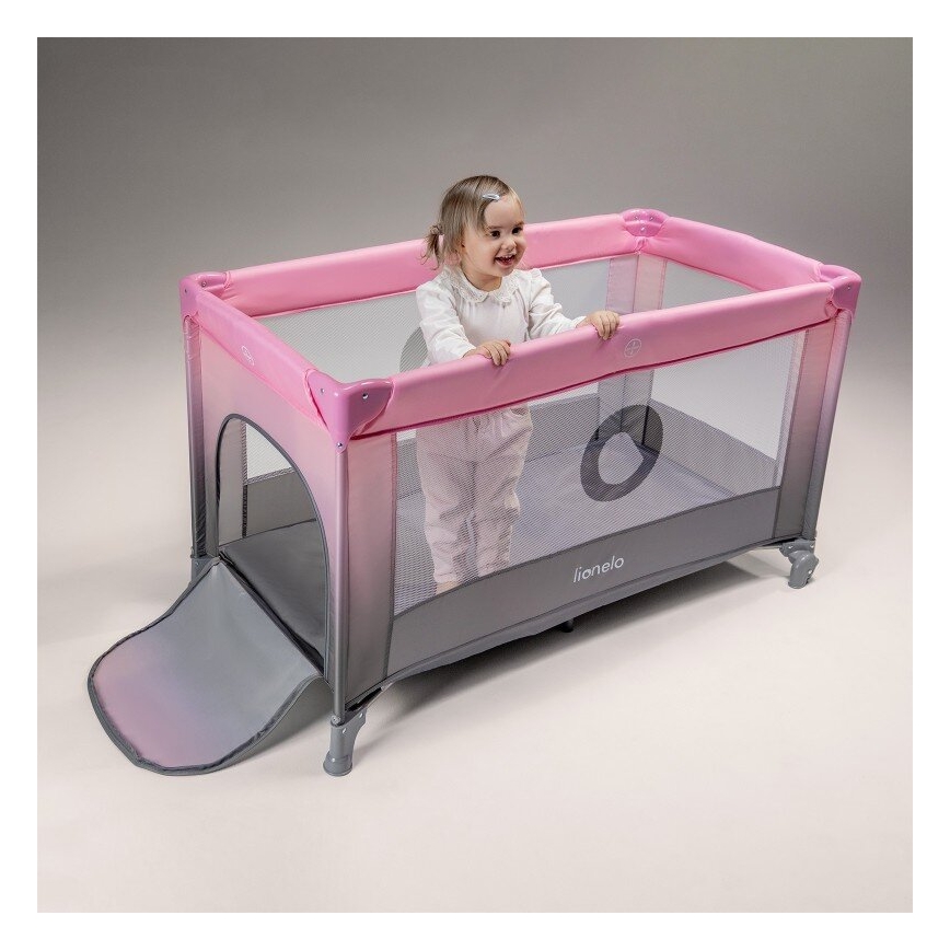 Lionelo - Travel crib STEFI pink/grey