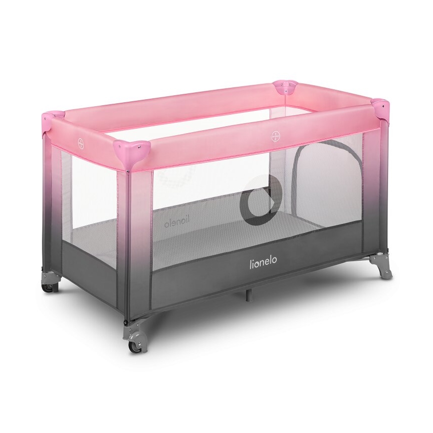 Lionelo - Travel crib STEFI pink/grey