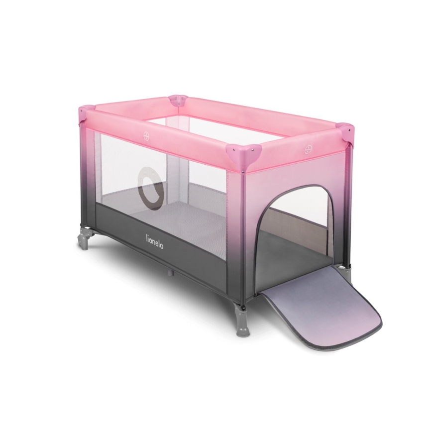 Lionelo - Travel crib STEFI pink/grey