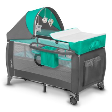 Lionelo - Travel crib SVEN PLUS grey/turquoise