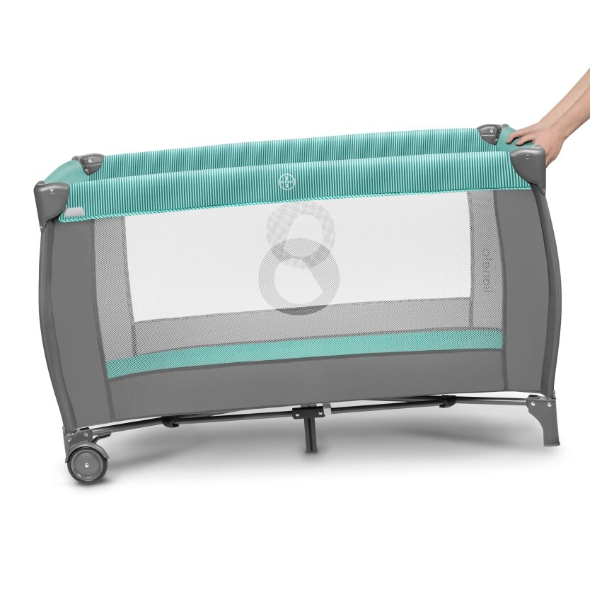 Lionelo - Travel crib SVEN PLUS grey/turquoise