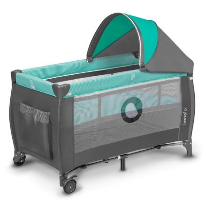 Lionelo - Travel crib SVEN PLUS grey/turquoise