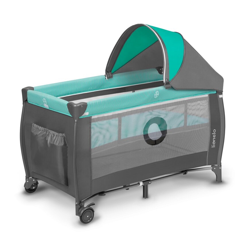 Lionelo - Travel crib SVEN PLUS grey/turquoise