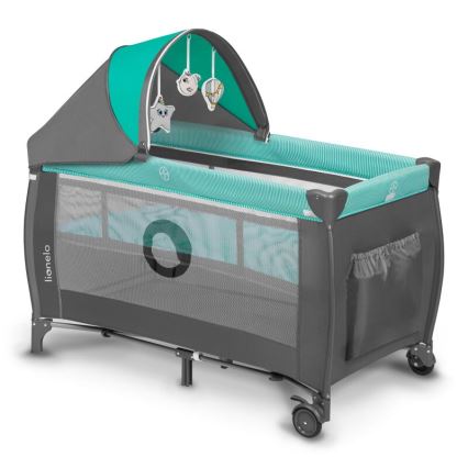 Lionelo - Travel crib SVEN PLUS grey/turquoise