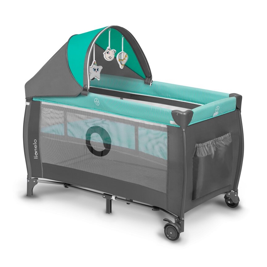 Lionelo - Travel crib SVEN PLUS grey/turquoise