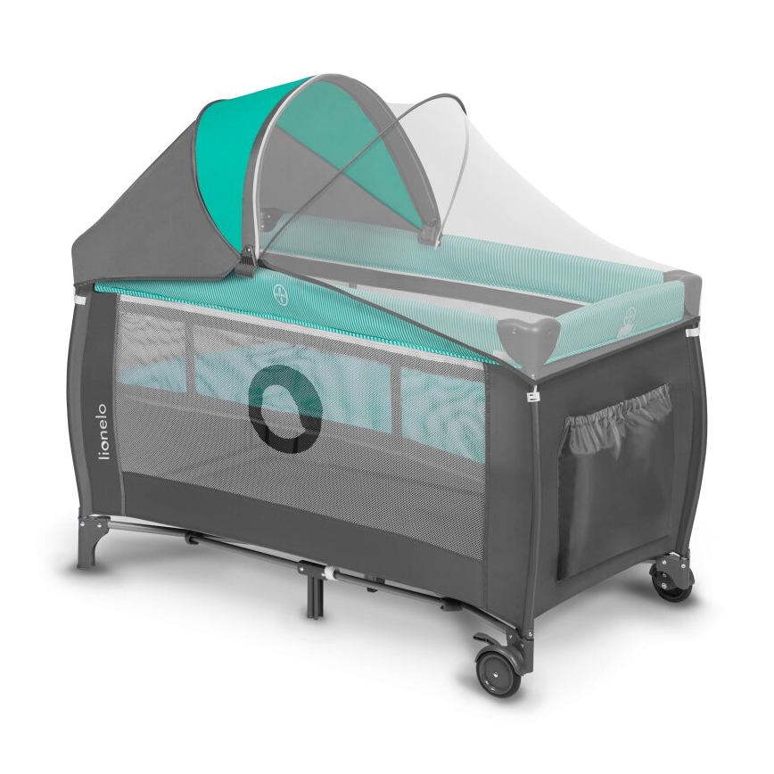 Lionelo - Travel crib SVEN PLUS grey/turquoise