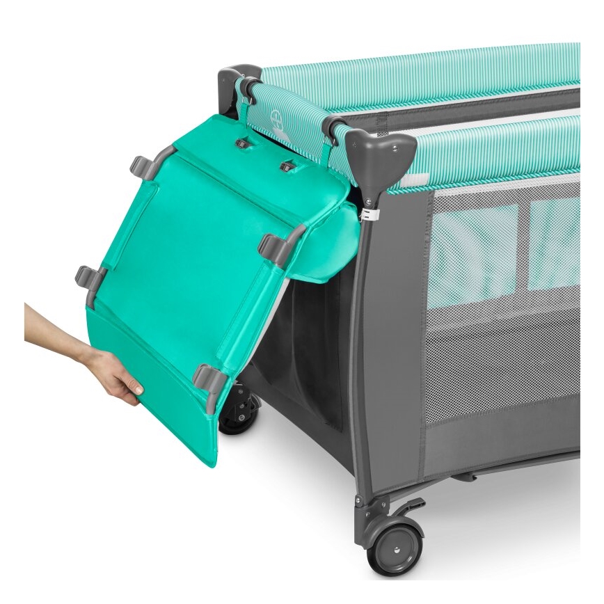 Lionelo - Travel crib SVEN PLUS grey/turquoise