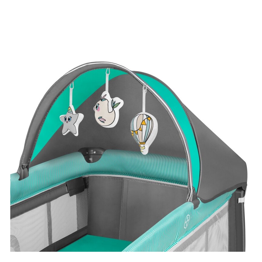 Lionelo - Travel crib SVEN PLUS grey/turquoise