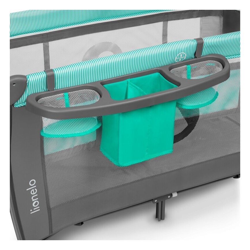 Lionelo - Travel crib SVEN PLUS grey/turquoise