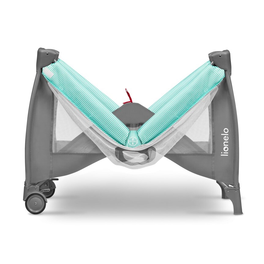Lionelo - Travel crib SVEN PLUS grey/turquoise