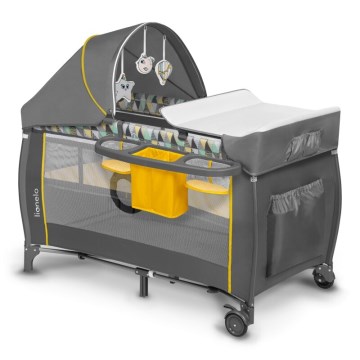 Lionelo - Travel crib SVEN PLUS grey/yellow