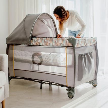 Lionelo - Travel crib SVEN PLUS grey/yellow