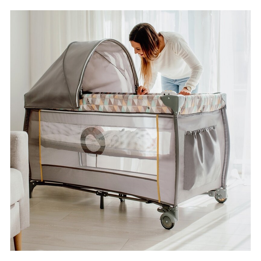 Lionelo - Travel crib SVEN PLUS grey/yellow