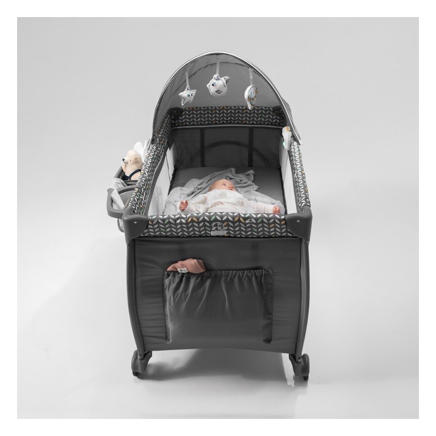 Lionelo - Travel crib SVEN PLUS grey/yellow