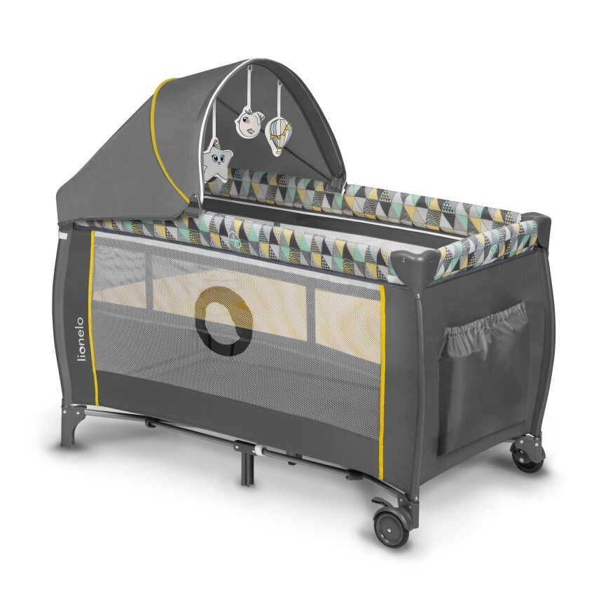 Lionelo - Travel crib SVEN PLUS grey/yellow