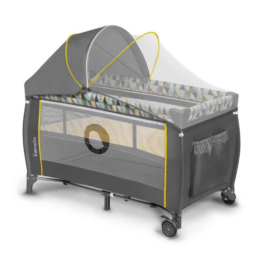 Lionelo - Travel crib SVEN PLUS grey/yellow