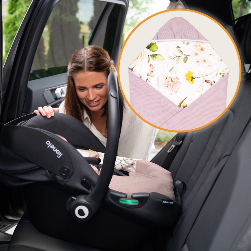 Lionelo - TRAVEL SWADDLE Car Seat Swaddle 90 x 90 cm Pink Flower