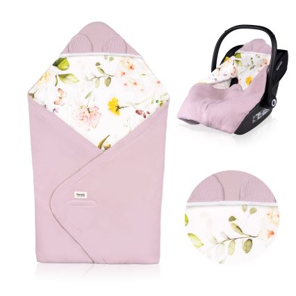 Lionelo - TRAVEL SWADDLE Car Seat Swaddle 90 x 90 cm Pink Flower