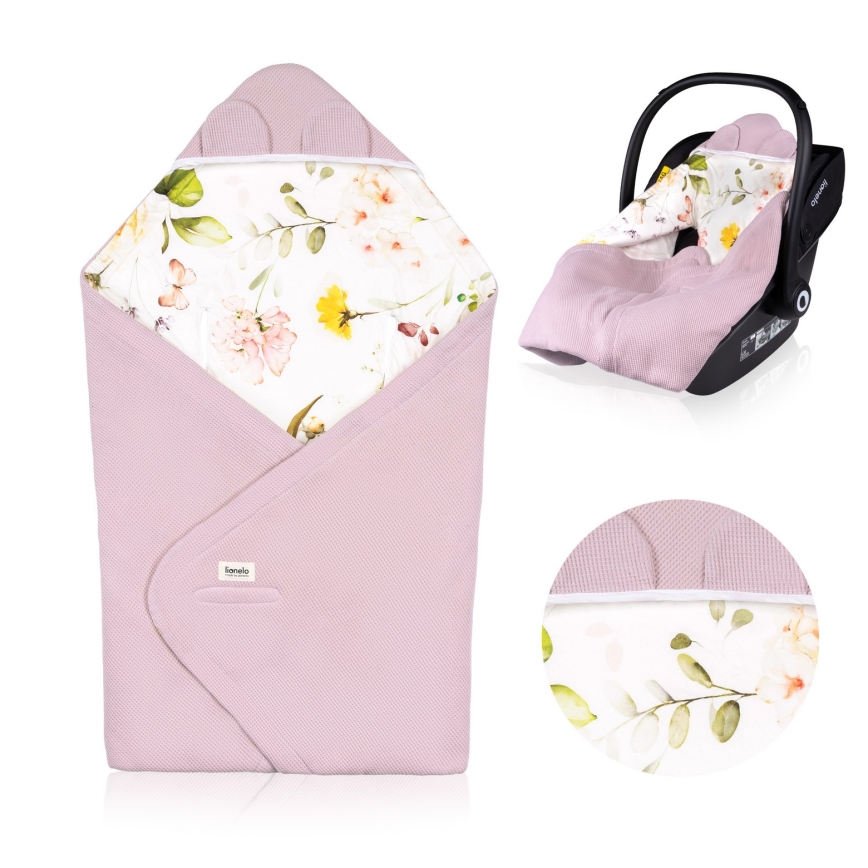 Lionelo - TRAVEL SWADDLE Car Seat Swaddle 90 x 90 cm Pink Flower