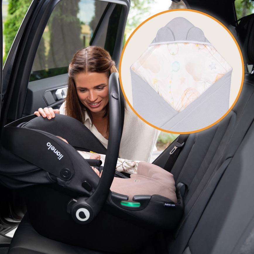 Lionelo - TRAVEL SWADDLE Car seat wrap 90x90 cm Grey Baloon