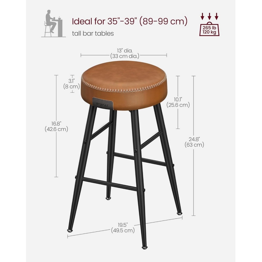 LIOR Bar Stool, Set of 2, Brown/Black