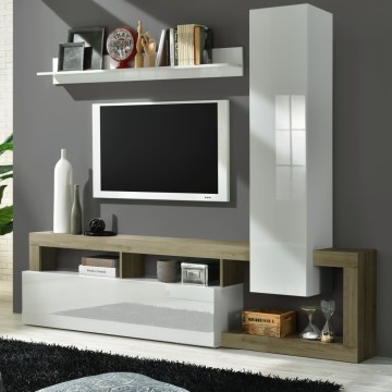 Living Room Wall Unit LENOR White/Brown