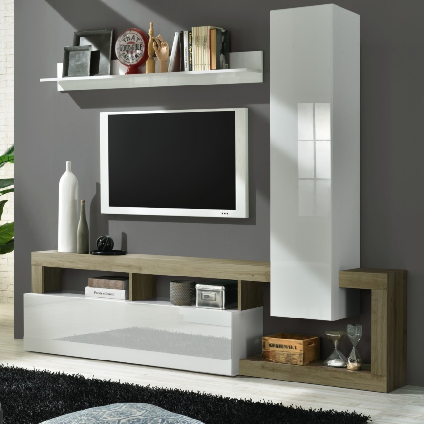 Living Room Wall Unit LENOR White/Brown