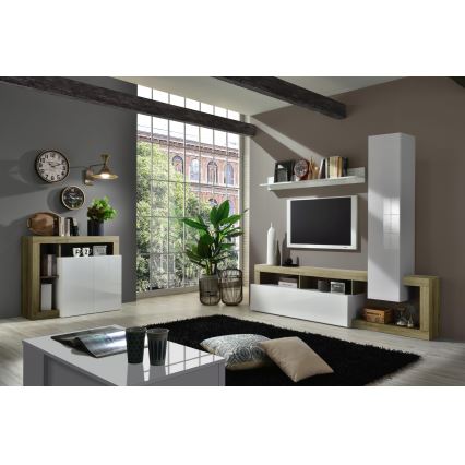 Living Room Wall Unit LENOR White/Brown