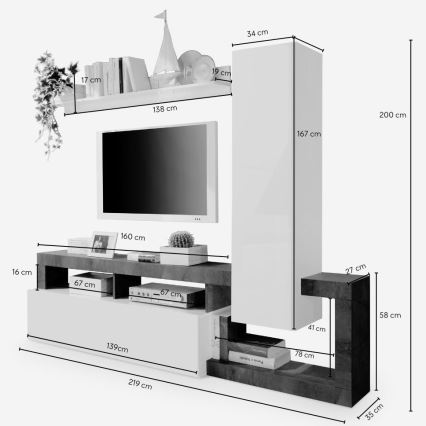 Living Room Wall Unit LENOR White/Brown