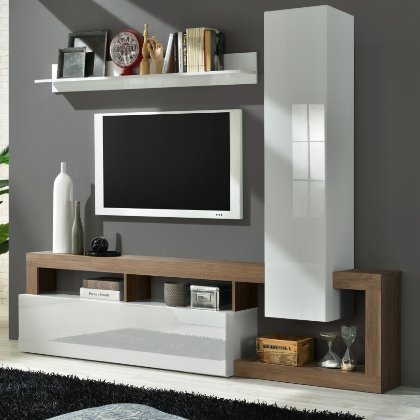 Living Room Wall Unit LENOR White/Oak