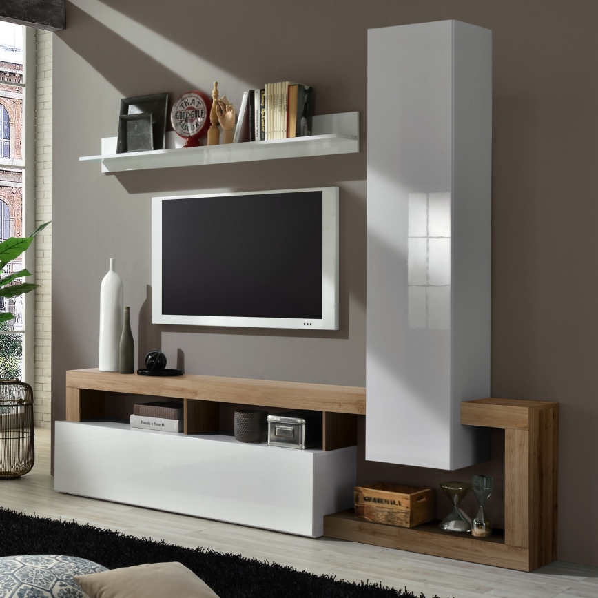 Living Room Wall Unit LENOR White/Oak