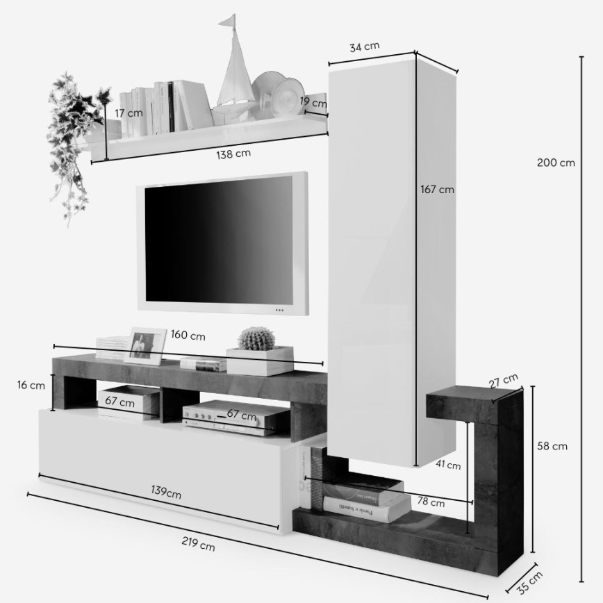 Living Room Wall Unit LENOR White/Oak