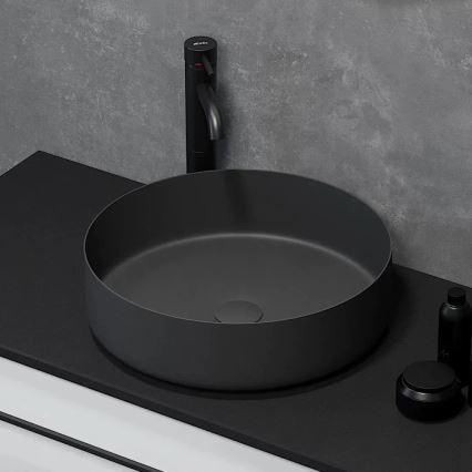 LJORDAL countertop washbasin, Ø 40 cm, steel/black