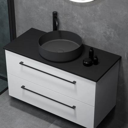 LJORDAL countertop washbasin, Ø 40 cm, steel/black