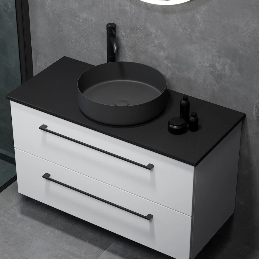 LJORDAL countertop washbasin, Ø 40 cm, steel/black
